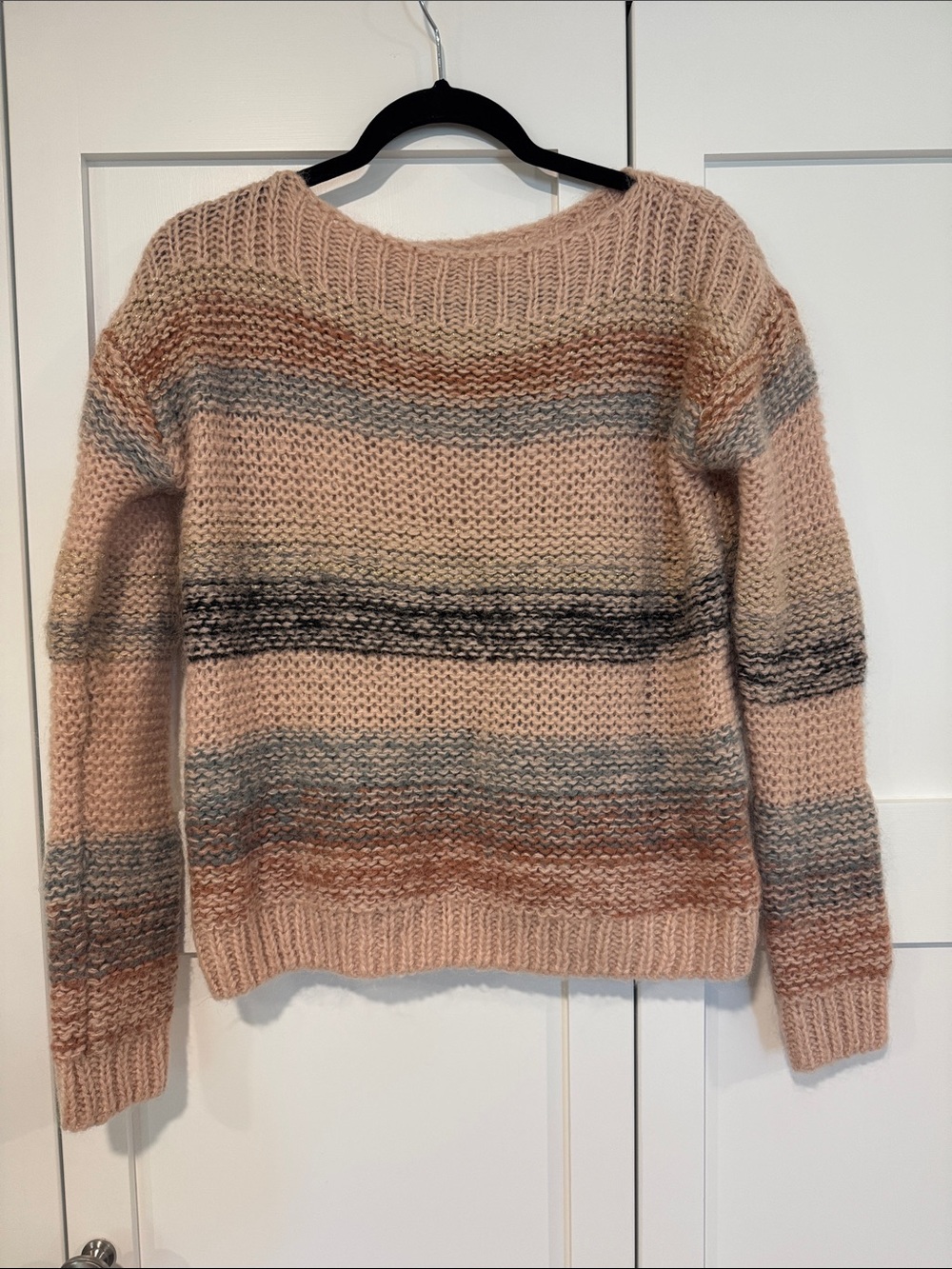 Numph Cozy Blush Pink Striped Crewneck Sweater- XS
